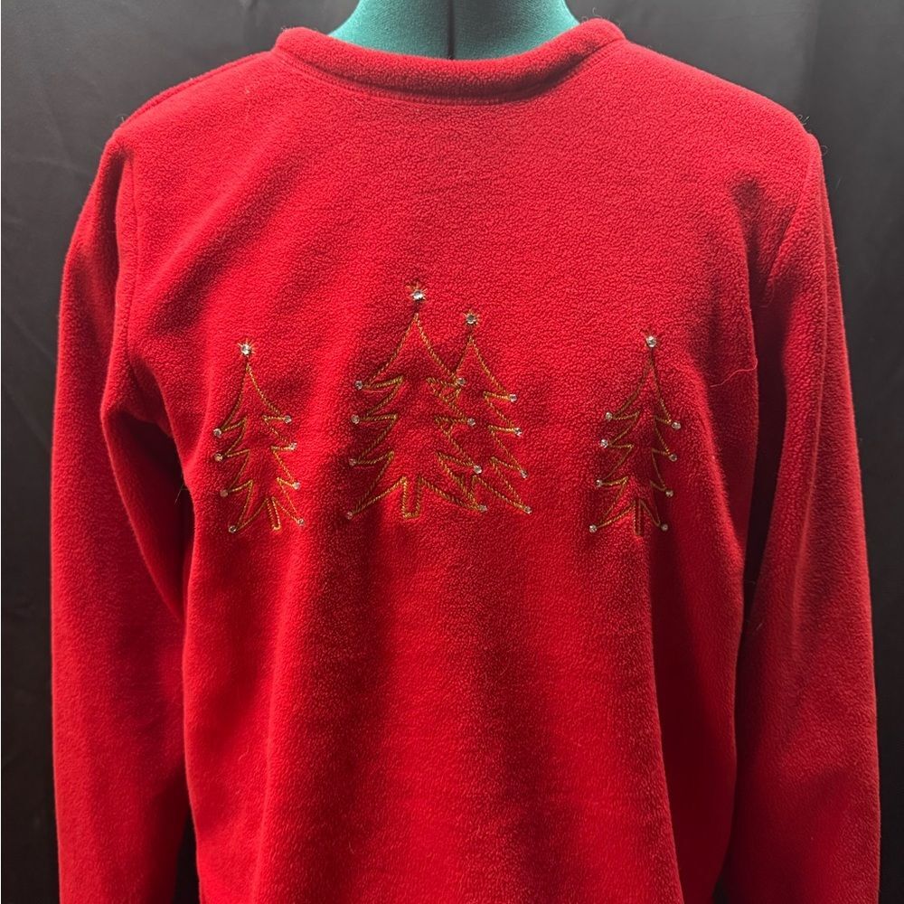 Holiday Editions Red Sweatshirt with Gold Tree Embroidery